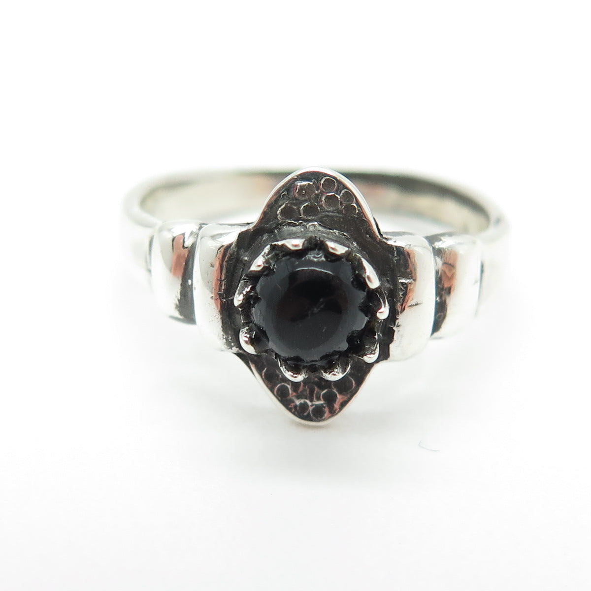 925 Sterling Silver Vintage Real Black Onyx Snake Eye Oxidized Ring Size 8