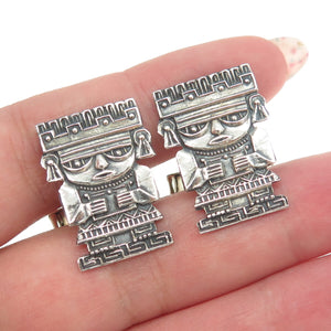 925 Sterling Silver Vintage EME Mexico Aztec Mayan Goddess Cufflinks