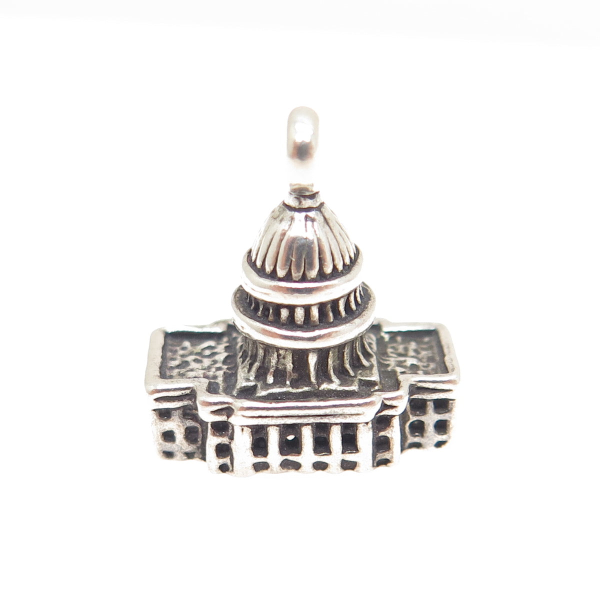 SUNWEST 925 Sterling Silver Vintage Capitol Building Lobster Clasp Charm Pendant