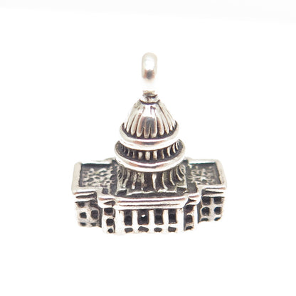 SUNWEST 925 Sterling Silver Vintage Capitol Building Lobster Clasp Charm Pendant