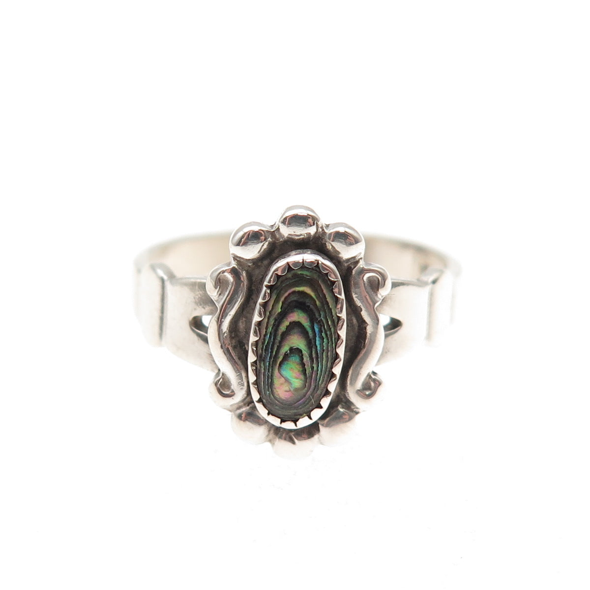 Bell Trading Post Old Pawn Sterling Silver Vintage Abalone Shell Ring Size 4.5