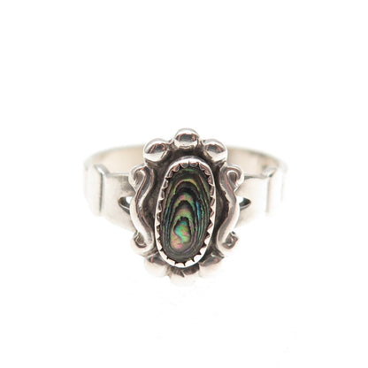 Bell Trading Post Old Pawn Sterling Silver Vintage Abalone Shell Ring Size 4.5