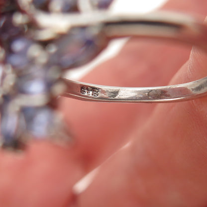 Chuck Clemency Sterling Silver Real Marquise-Cut Tanzanite Floral Ring Size 8
