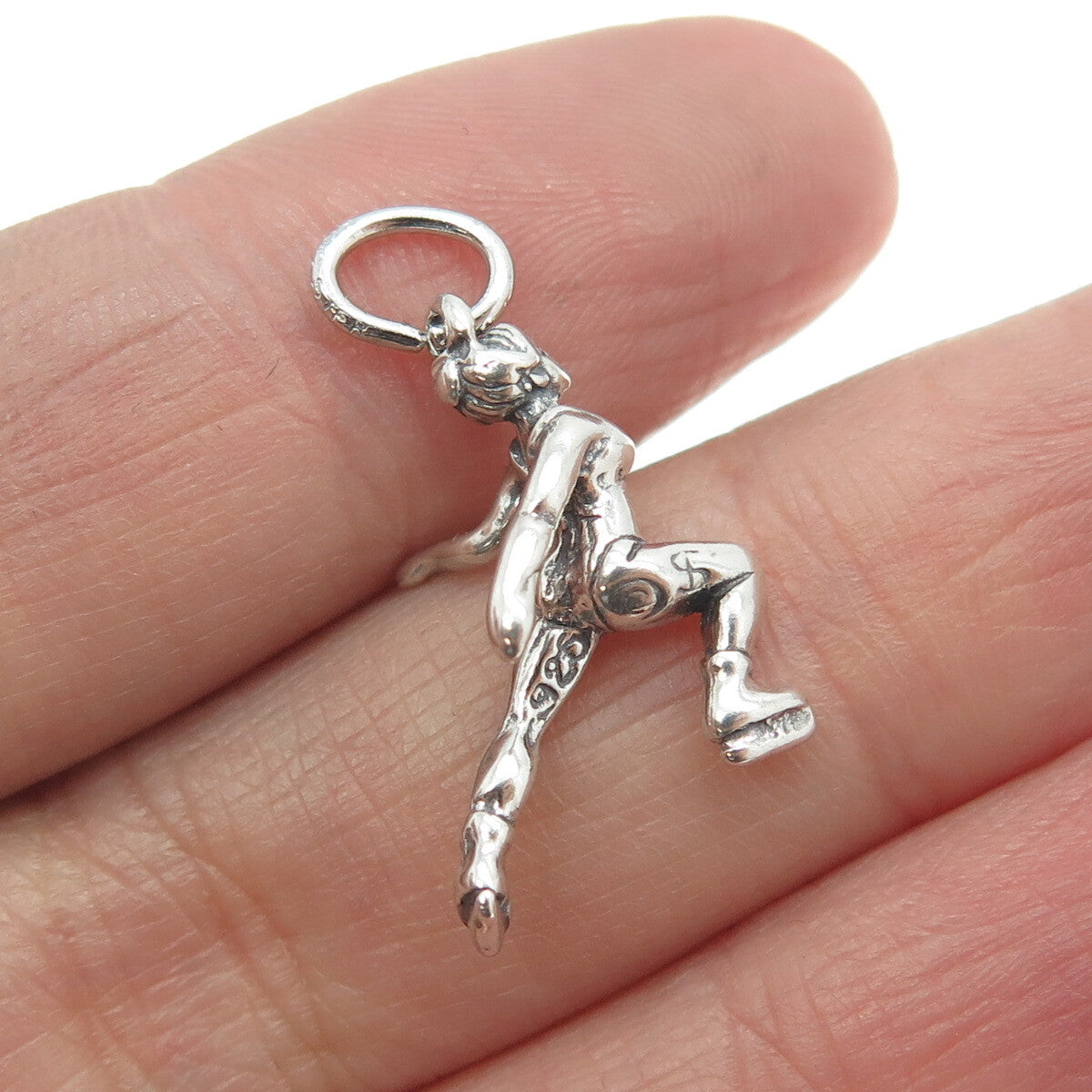 SHUBE 925 Sterling Silver Vintage Figure Skater Fan 3D Pendant