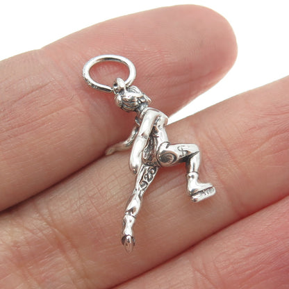 SHUBE 925 Sterling Silver Vintage Figure Skater Fan 3D Pendant