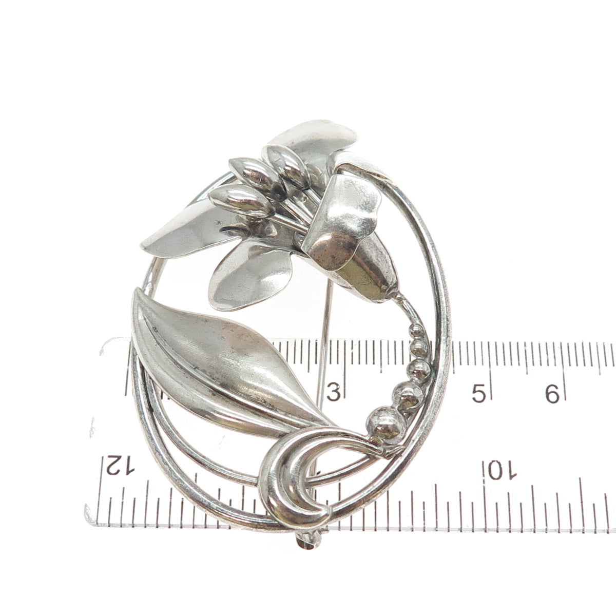 BINDER BROTHERS 925 Sterling Silver Vintage Lily Flower Oxidized Pin Brooch