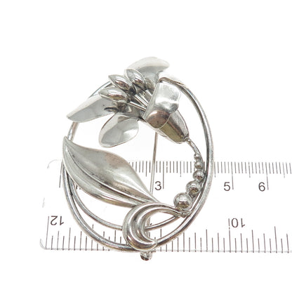 BINDER BROTHERS 925 Sterling Silver Vintage Lily Flower Oxidized Pin Brooch