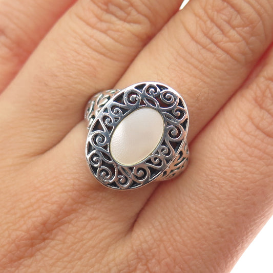 925 Sterling Silver Vintage Real MOP Modernist Swirl Ring Size 7.25