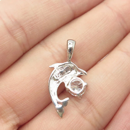 925 Sterling Silver Vintage C Z Dolphin For Good Luck Charm Pendant