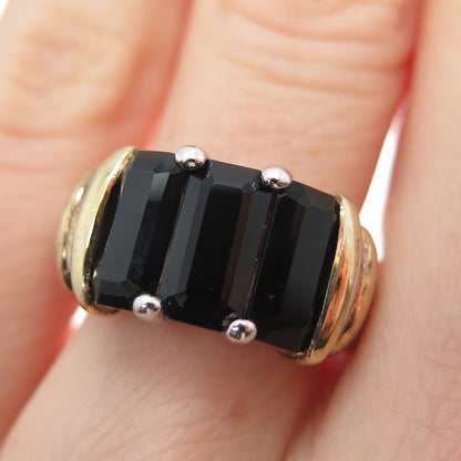 CNA PRANDA 925 Sterling Silver 2-Tone Vintage Real Black Onyx Ring Size 7.25