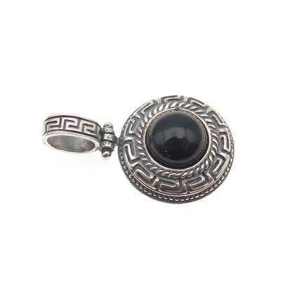 MILOR 925 Sterling Silver Vintage Italy Real Black Onyx Greek Key Charm Pendant
