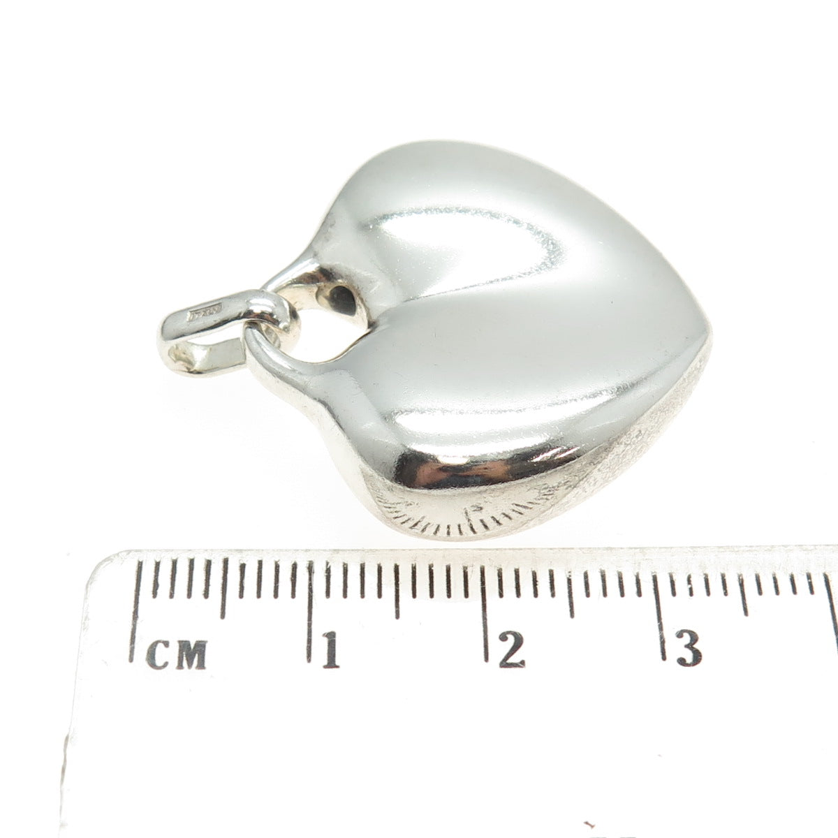 925 Sterling Silver Vintage Italy Puffy Heart Modernist Pendant