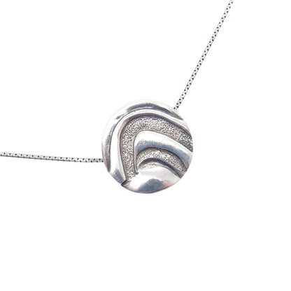 925 Sterling Silver Vintage Modernist Pendant Round Box Chain Necklace 16"