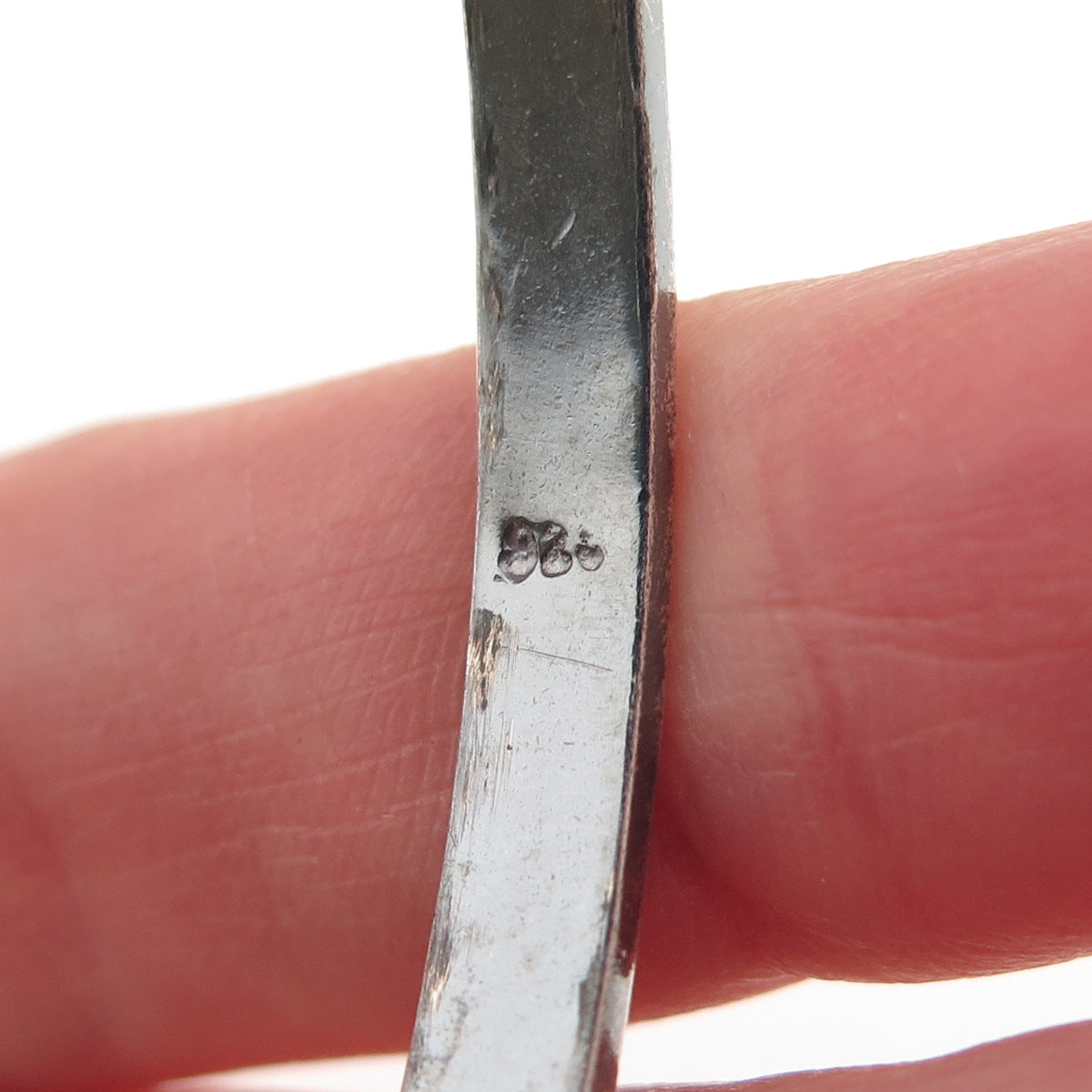 925 Sterling Vintage Modernist Station Hammered Oxidized Bangle Bracelet 8"