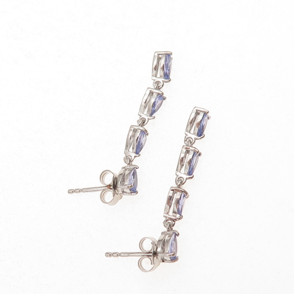 D'Joy 925 Sterling Silver Real Pear-Cut Tanzanite Dangle Earrings