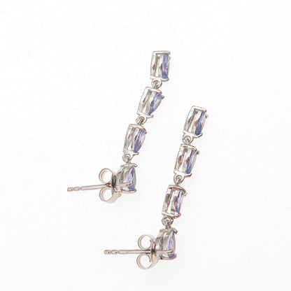 D'Joy 925 Sterling Silver Real Pear-Cut Tanzanite Dangle Earrings