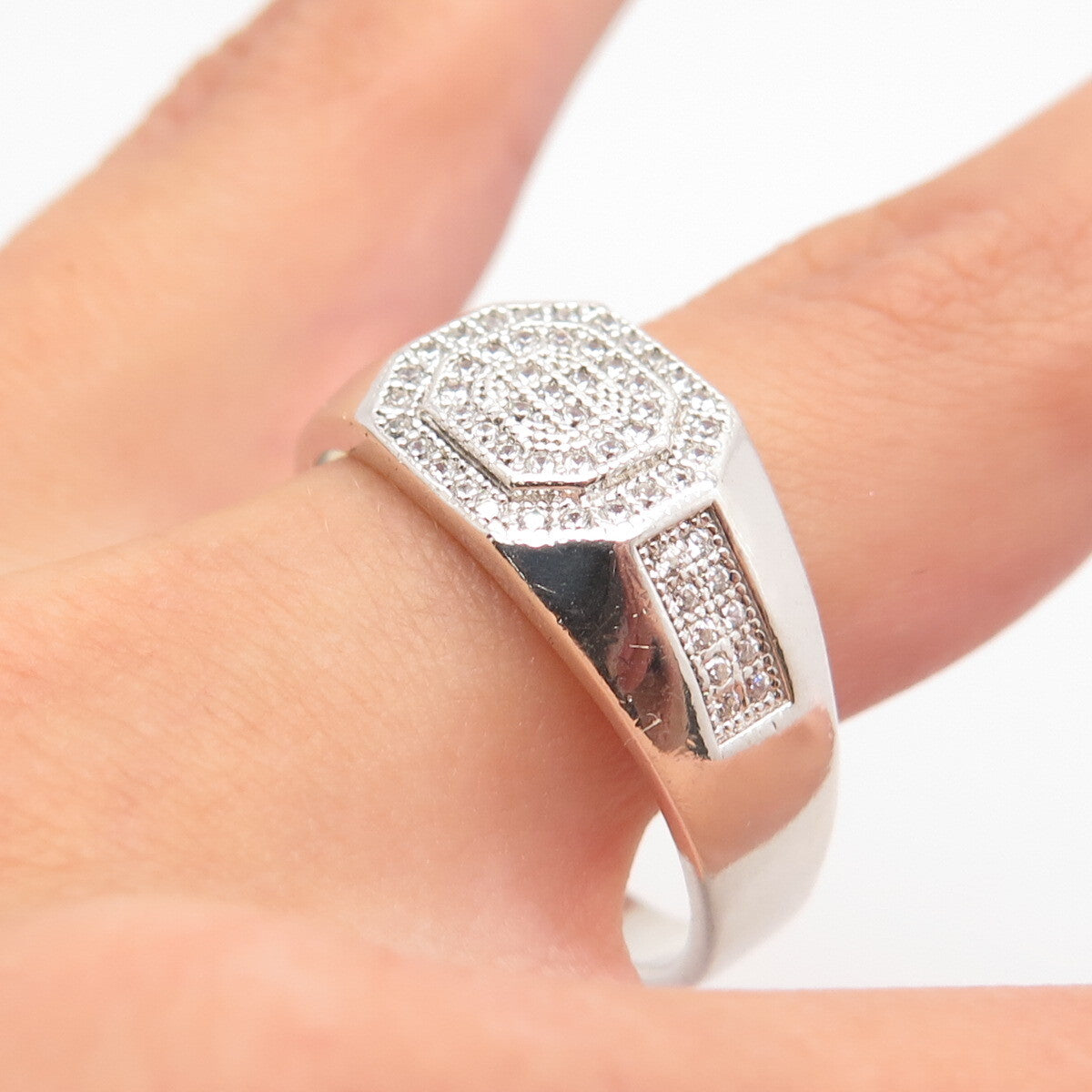 925 Sterling Silver Pave C Z Ring Size 13.5