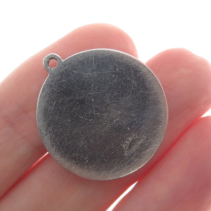 DIEGES & CLUST 925 Sterling Silver Vintage Heart & Cross Oxidized Round Pendant