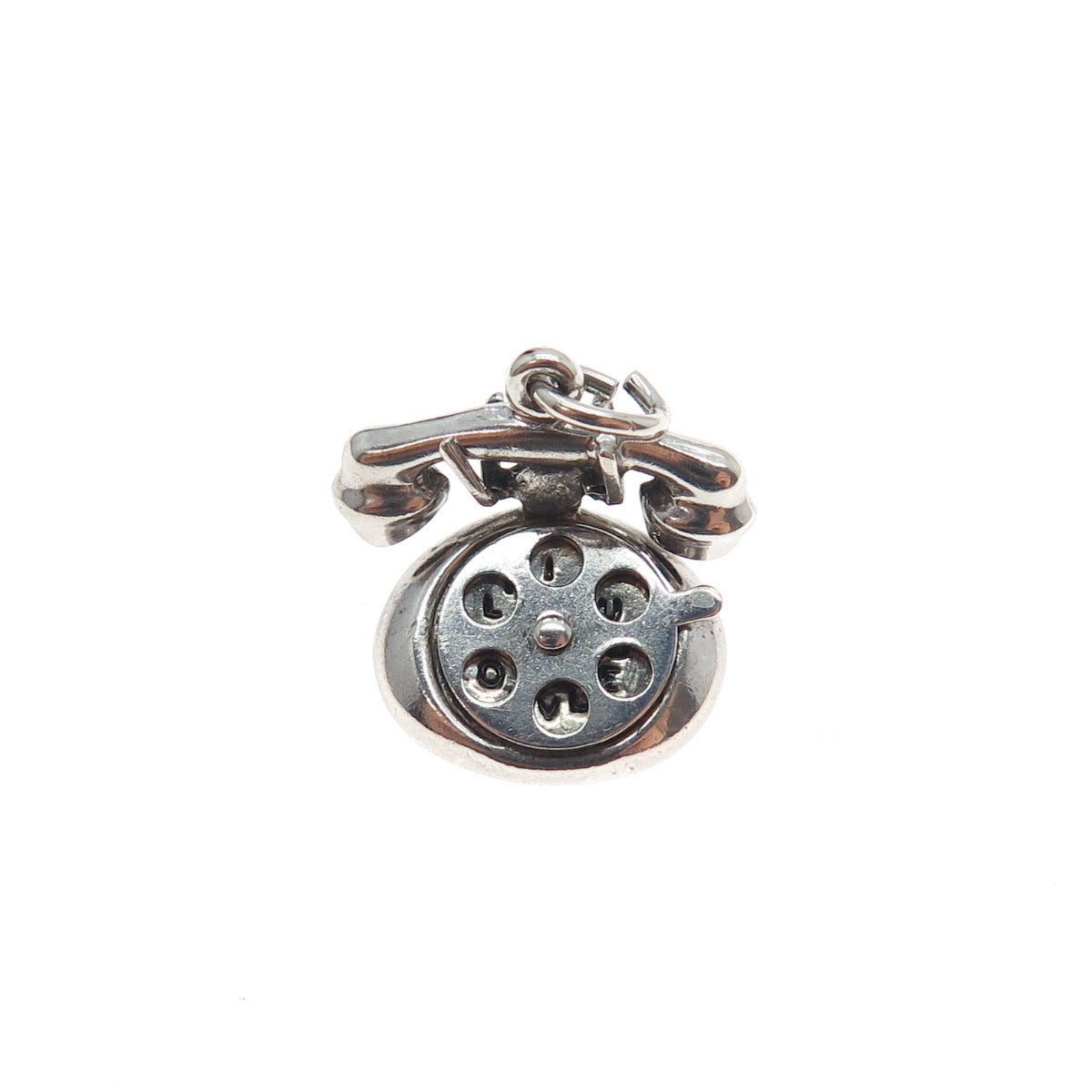 925 Sterling Silver Antique Art Deco I Love You Rotary Telephone Mini Pendant