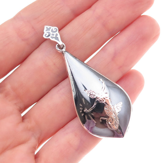 925 Sterling Silver Antique Art Deco Siam Niello Hindu Goddess Pendant