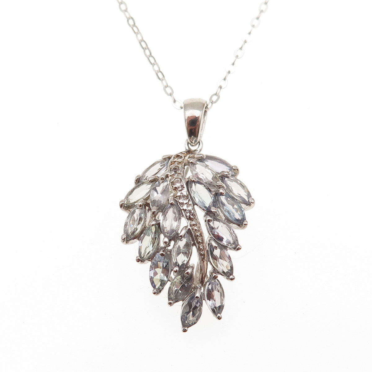 Chuck Clemency 925 Sterling Silver Real Tanzanite White Topaz Chain Necklace 20"
