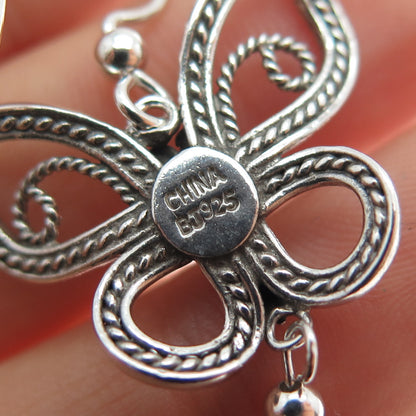 925 Sterling Silver Vintage Butterfly Oxidized Dangle Earrings