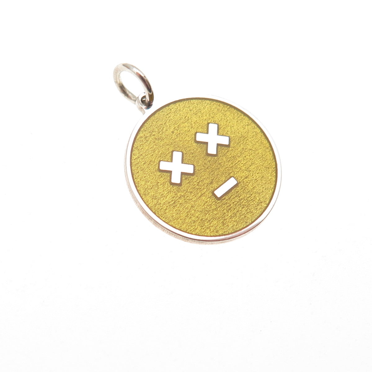 925 Sterling Silver Yellow Enamel Dead Face Emoji Round Tag Mini Charm Pendant