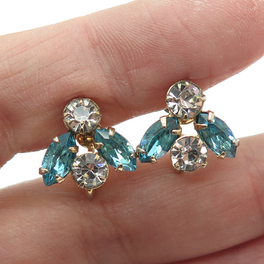 1/20 12K Gold Filled Antique P & F White Blue Rhinestone Bee Screw Back Earrings