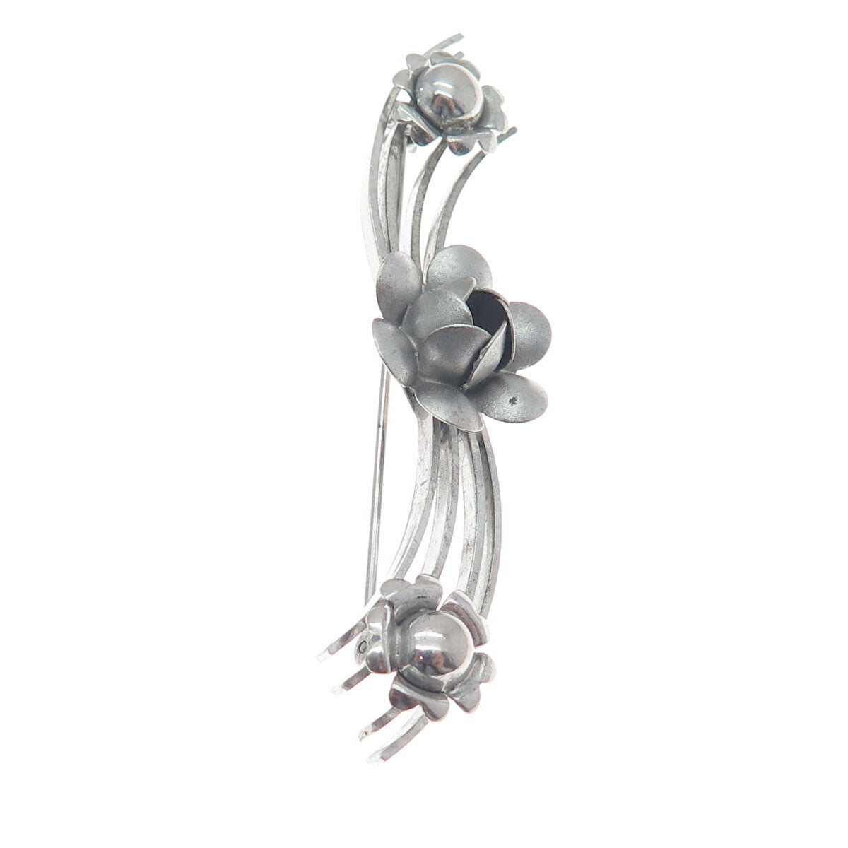 LANG 925 Sterling Silver Vintage Flowers Pin Brooch