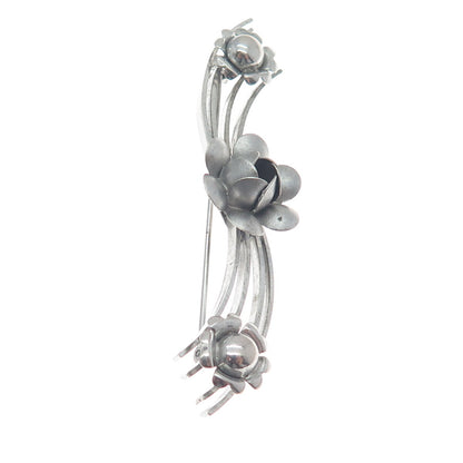 LANG 925 Sterling Silver Vintage Flowers Pin Brooch