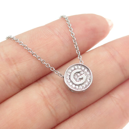 925 Sterling Silver Round-Cut C Z Letter "G" Initial Cable Chain Necklace 16-18"