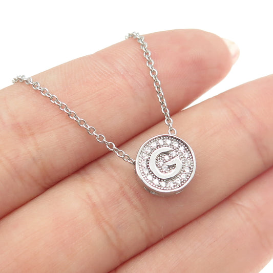 925 Sterling Silver Round-Cut C Z Letter "G" Initial Cable Chain Necklace 16-18"