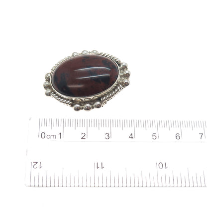 925 Sterling Silver Vintage Mexico Real Mahogany Obsidian Pin Brooch / Pendant