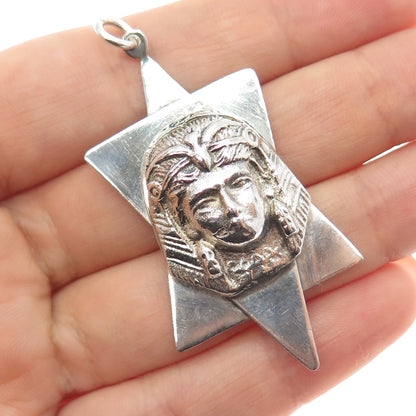 925 Sterling Silver Antique Art Deco Egyptian Pharaoh Star of David Pendant