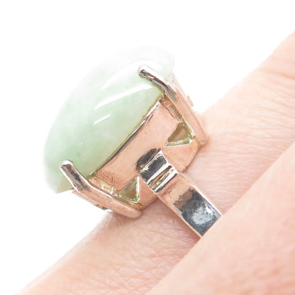 GSJ GOLD STONE 925 Sterling Silver Real Cabochon Jade Ring Size 8