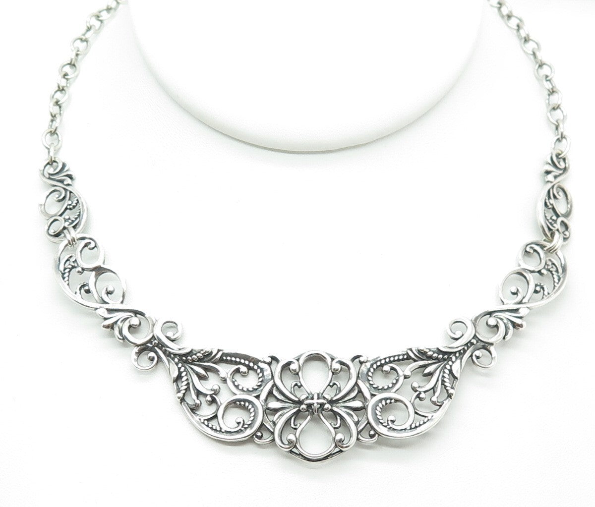 CAROLYN POLLACK 925 Sterling Silver Vintage Swirl Roped Chain Necklace 16"