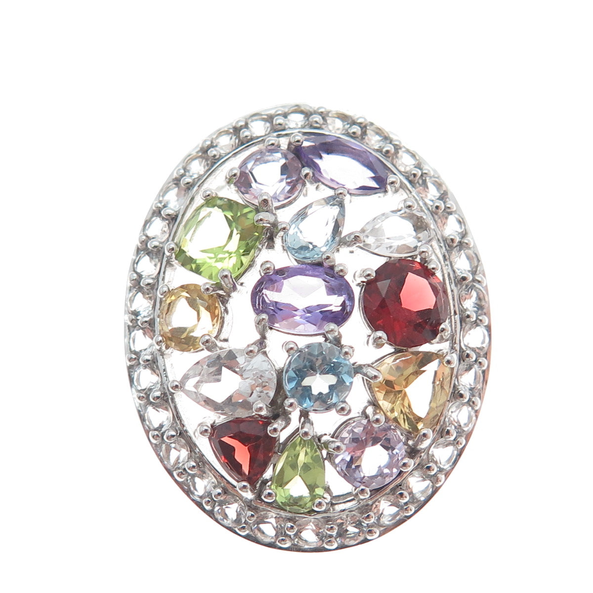 925 Sterling Real Amethyst Blue White Topaz Citrine Peridot Garnet Slide Pendant