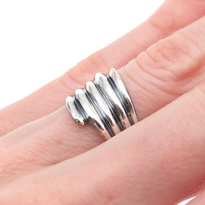 925 Sterling Silver Vintage Modernist Ribbed Oxidized Ring Size 5.75