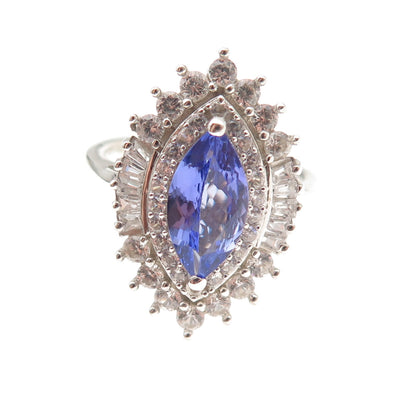 D'Joy 925 Sterling Silver Real Tanzanite & White Topaz Ring Size 8.25