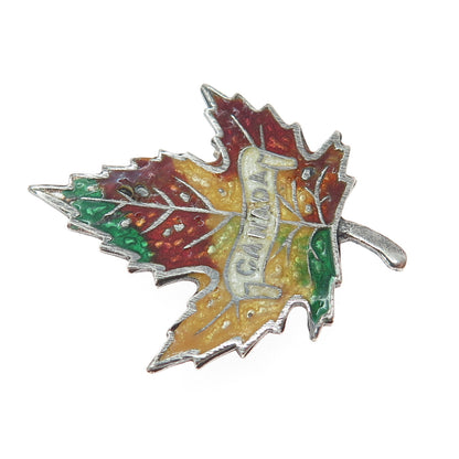 925 Sterling Silver Vintage Enamel Canada Maple Leaf Pin Brooch