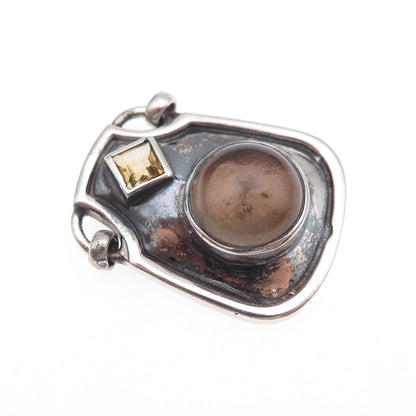 Bocco 925 Sterling Vintage Real Smoky Quartz & Citrine Modernist Slide Pendant