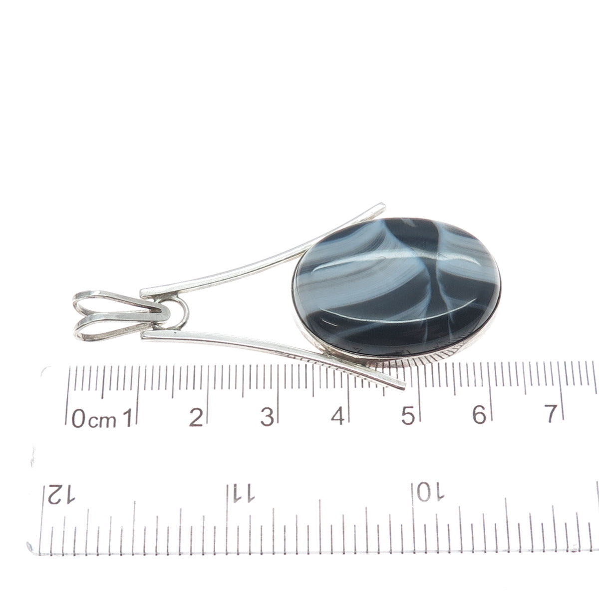 925 Sterling Silver Vintage Israel Real Agate Modernist Pendant