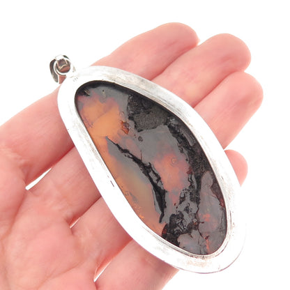 925 Sterling Silver Vintage Real Amber Modernist Pendant