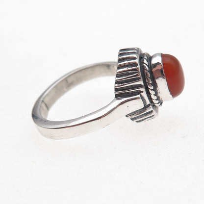 925 Sterling Silver Vintage Real Carnelian Modernist Oxidized Ring Size 7.5