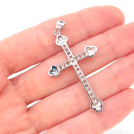 925 Sterling Silver Round-Cut C Z Cross Religious Charm Pendant