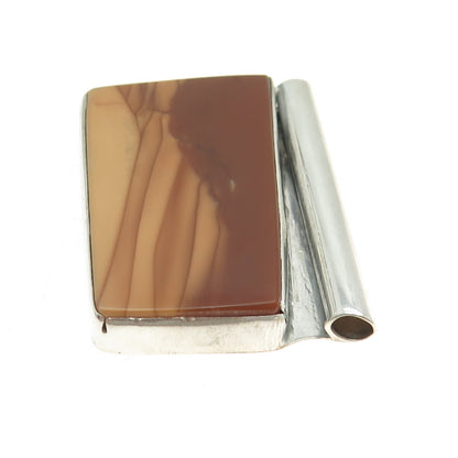 925 Sterling Silver Vintage Real Picture Jasper Modernist Slide Pendant
