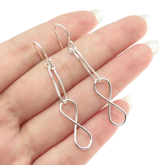 925 Sterling Silver Vintage Box Chain Infinity Drop Earrings