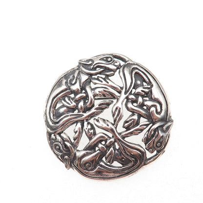 925 Sterling Silver Vintage Celtic Dragon Oxidized Pin Brooch / Pendant