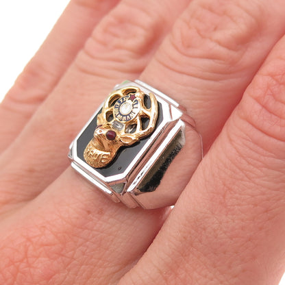 Clark & Coombs Sterling Silver 2-Tone Antique Enamel Order of Elk Ring Size 9.25