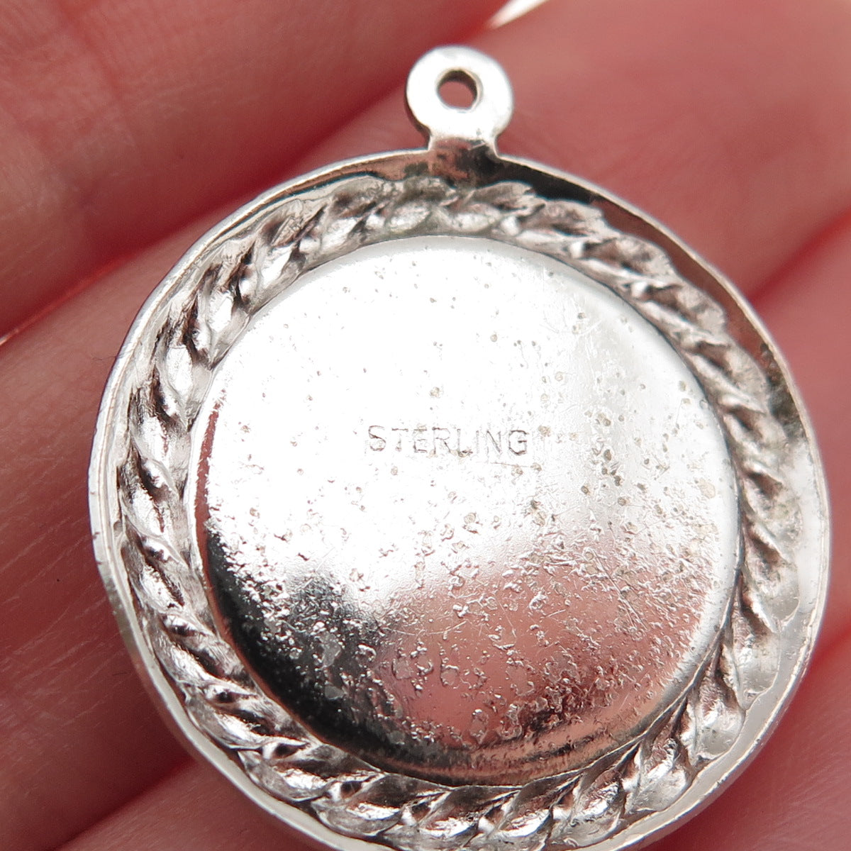 925 Sterling Silver Vintage Pink Rhinestone Confirmation Charm Pendant